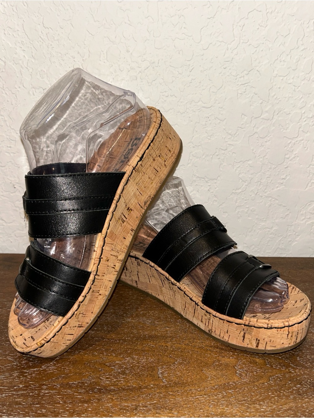 Born Double Wide Strap Slip On Chunky Platform Leather Cork Sandal Shoes